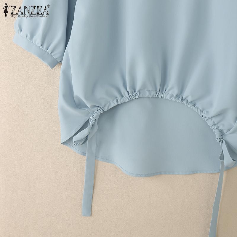 ZANZEA Damska luźna bluzka z okrągłym dekoltem i rękawami 3/4 na lato