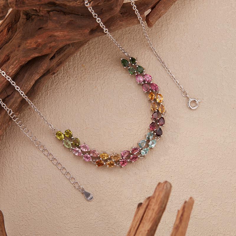 Caibao Sieraden Natuurlijke Toermalijn Hanger Ketting Dames S925 Zilver Xiaohongshu Wechat Kanalen