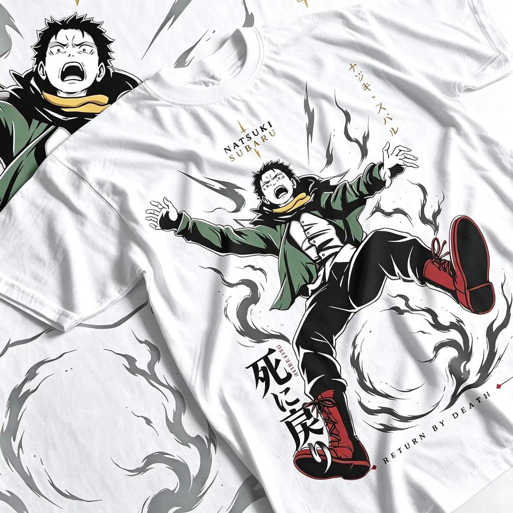 Re:Zero Natsuki Subaru Graphic T-Shirt Men's Clothing Women Anime Streetwear Return By Death Print Cotton Short Sleeve Y2K Retro Harajuku