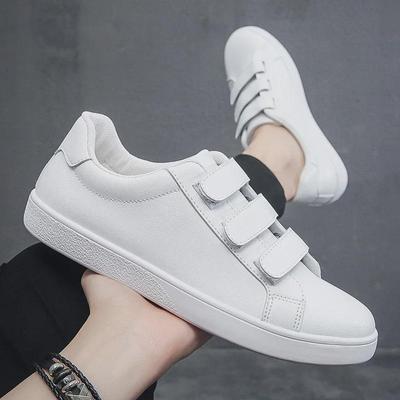 Baskets blanches décontractées en cuir à scratch pour homme, modèle 2024