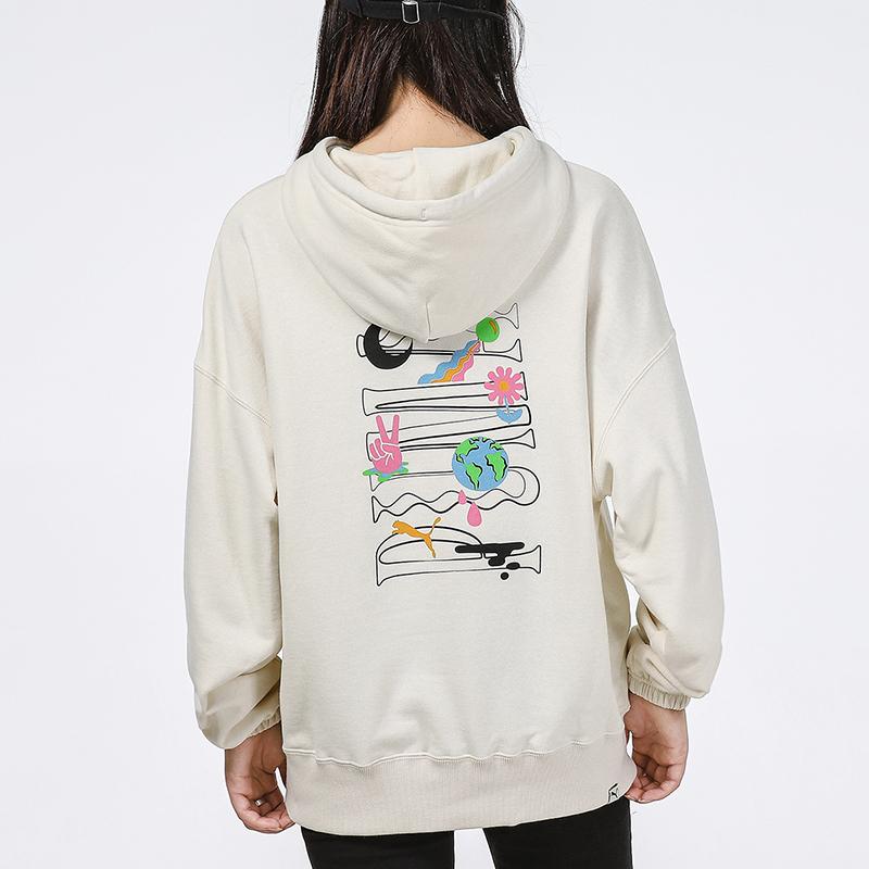 Puma Downtown Graphic Hoodie With Breathable Letter Print Long Sleeve Women Tops Off-White 533049-73