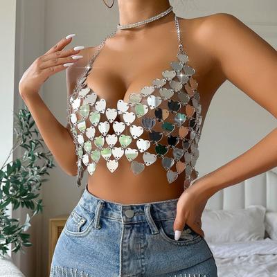 Herz-Pailletten Neckholder Körperkette Crop-Top