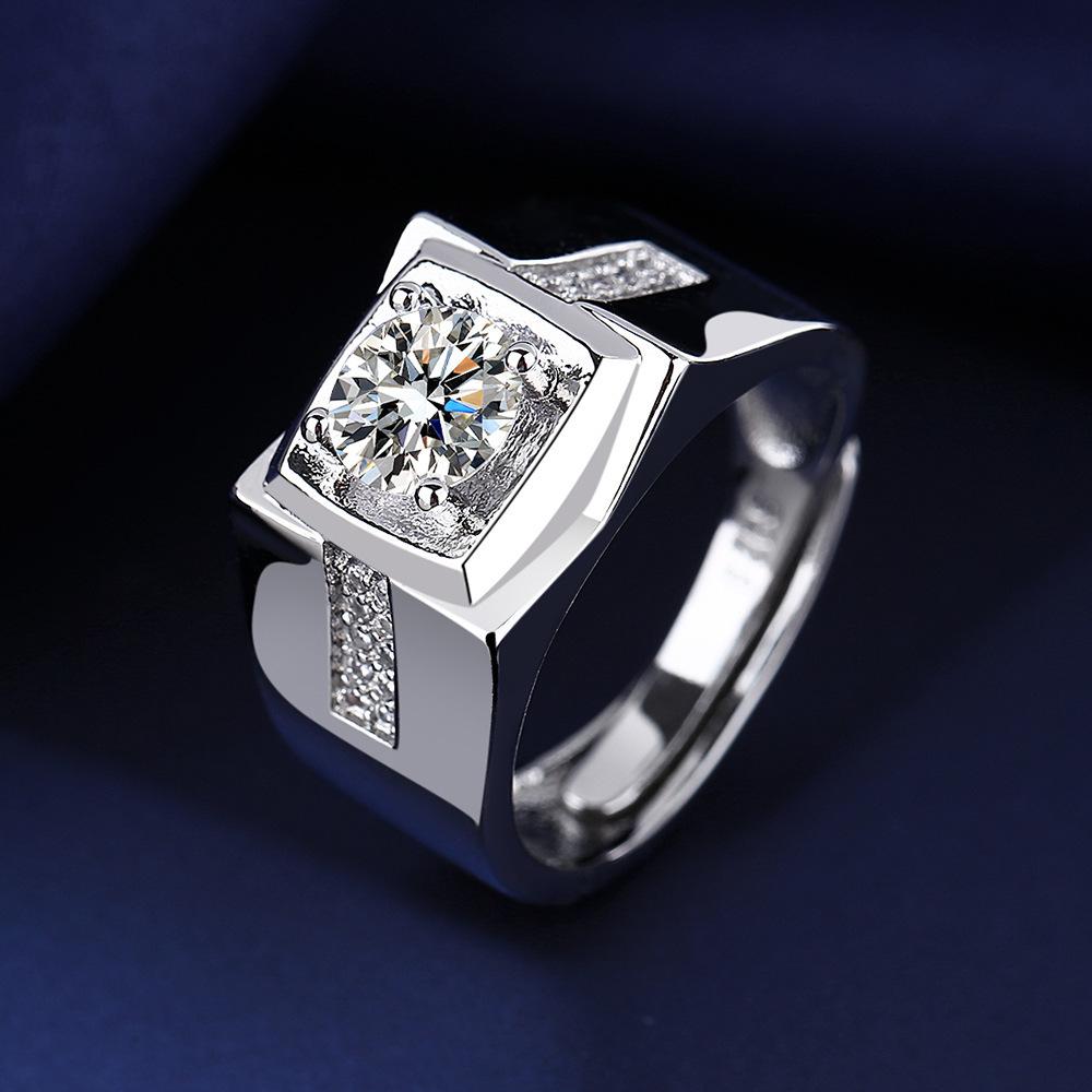 925 Sterling Silver Rings for Men Shining Crystal Adjustable Size Fashion Gifts Engagement Wedding High Quality Jewelry