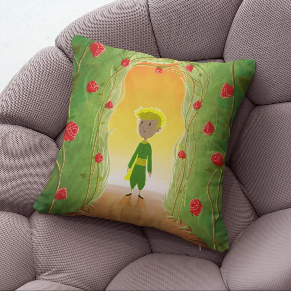 45x45cm Short Plush Little Prince Print Cartoon Pillowcase Bedroom Sofa Chair Car Waist Pillow Cover Home Party Cushion Cover