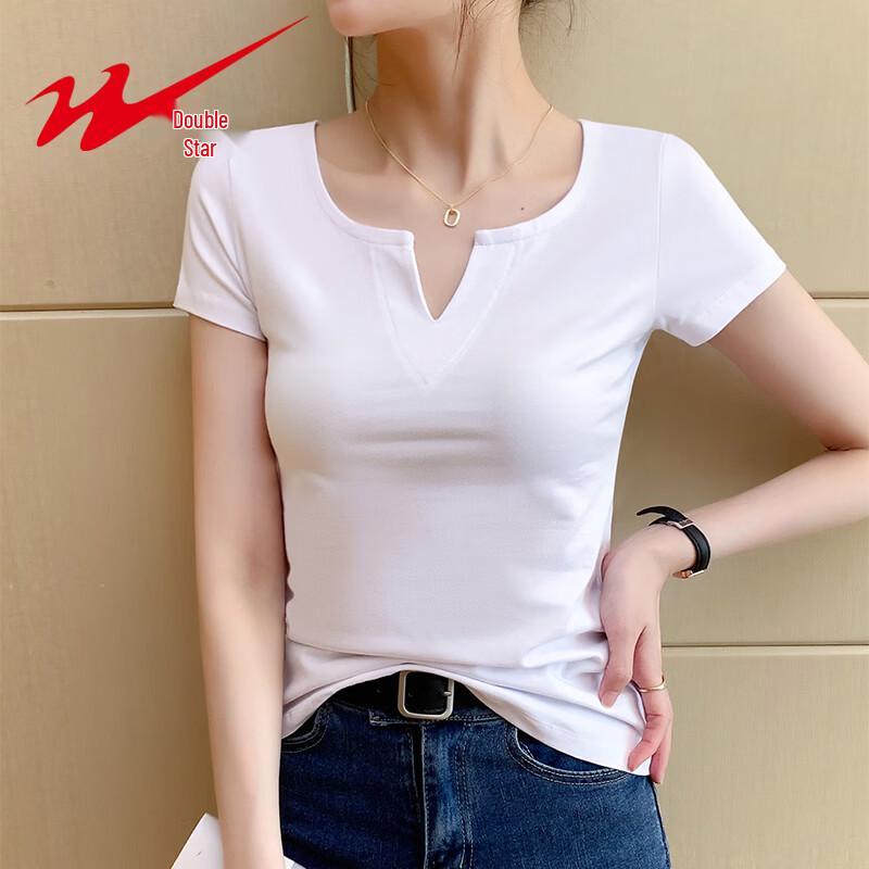 Shuangxing Women's V-Neck Slim Fit Short Sleeve T-Shirt