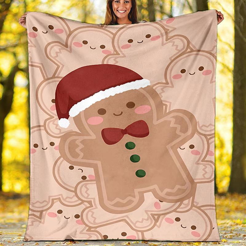 Christmas gingerbread man Theme Printed Blanket - Perfect for Couch, Bed, Travel & Outdoor Use | Machine Washable, Cozy & Durable.
