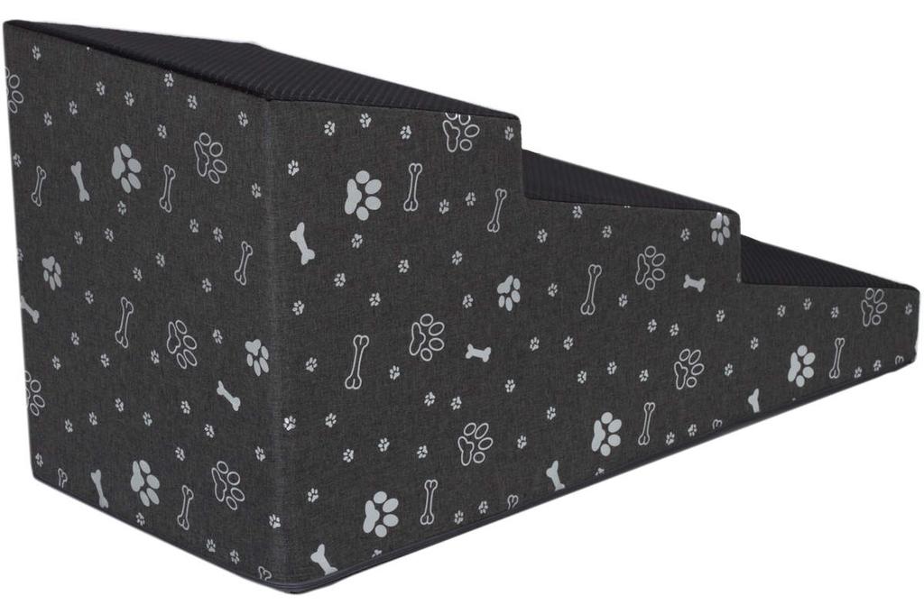 Schody Dla Psa Kota Welsti Wysokość 40 Cm 3 Pochylne Stopnie Ciemny Szary Ze Srebrnym Nadrukiem Dla Zwierząt Do 15 Kg