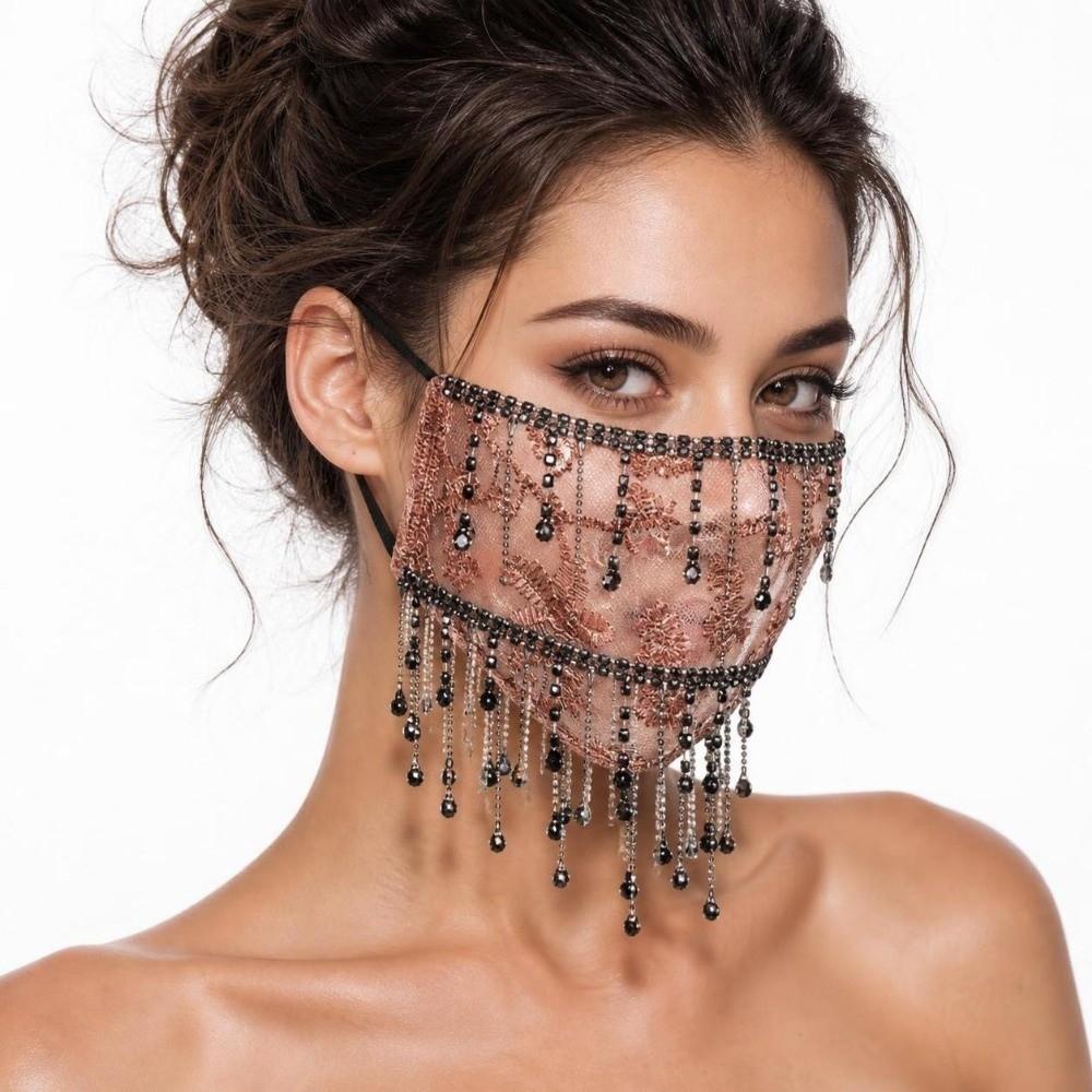 Rhinestone Women's Veil Mask Tassels Mesh Tassel Mask Elegant Bling Face Mask  Face Accessories