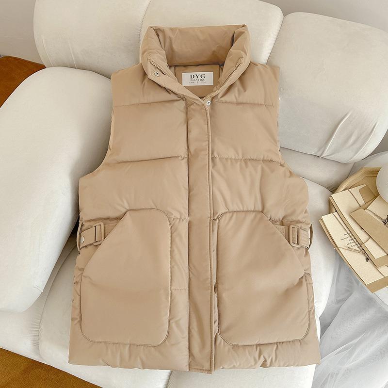 Down cotton vest women look thin new fashion trend stand-up collar vest waist versatile sleeveless vest