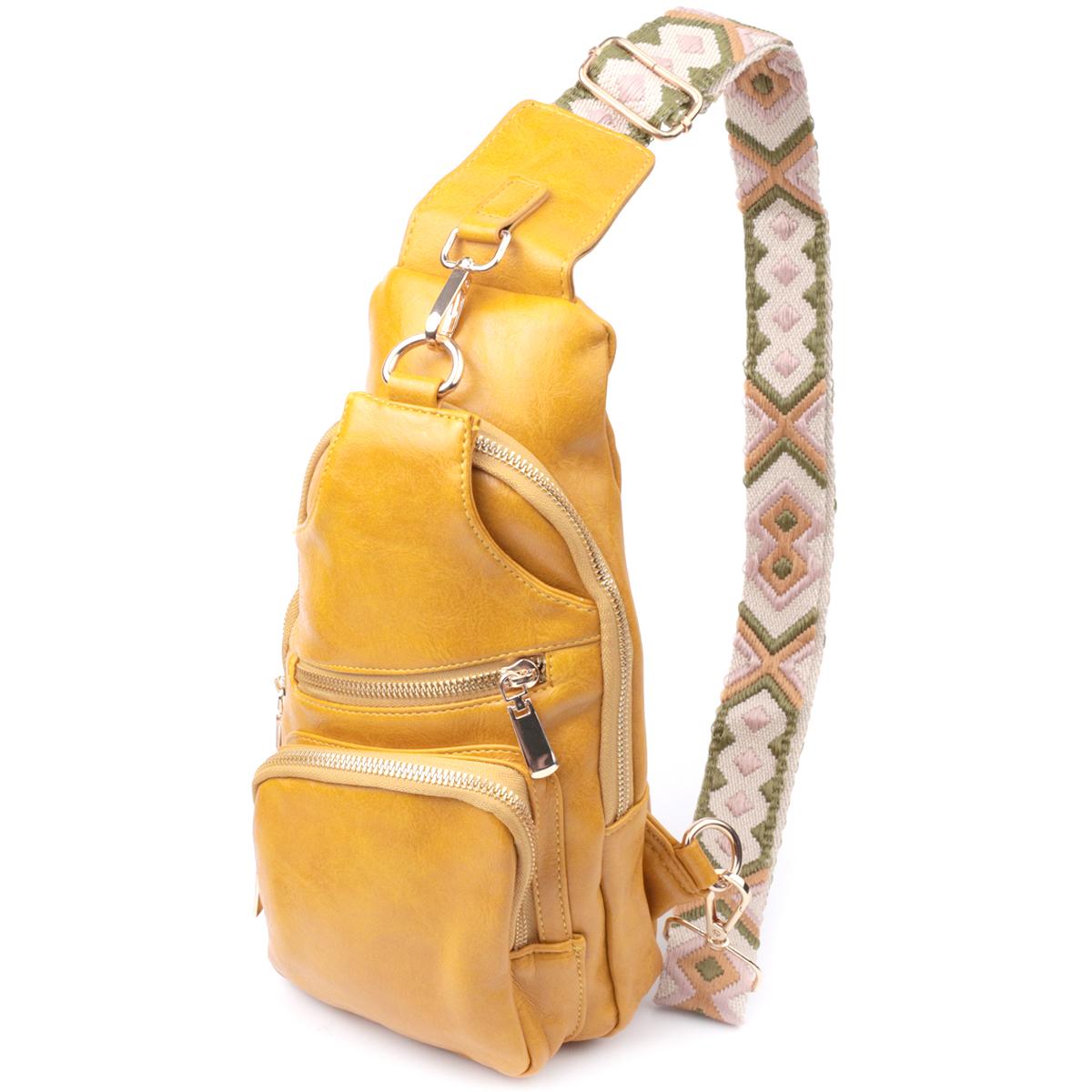 

Яскрава жіноча сумка-слінг через плече з екошкіри VINTAGE Bag 22753 Жовтий