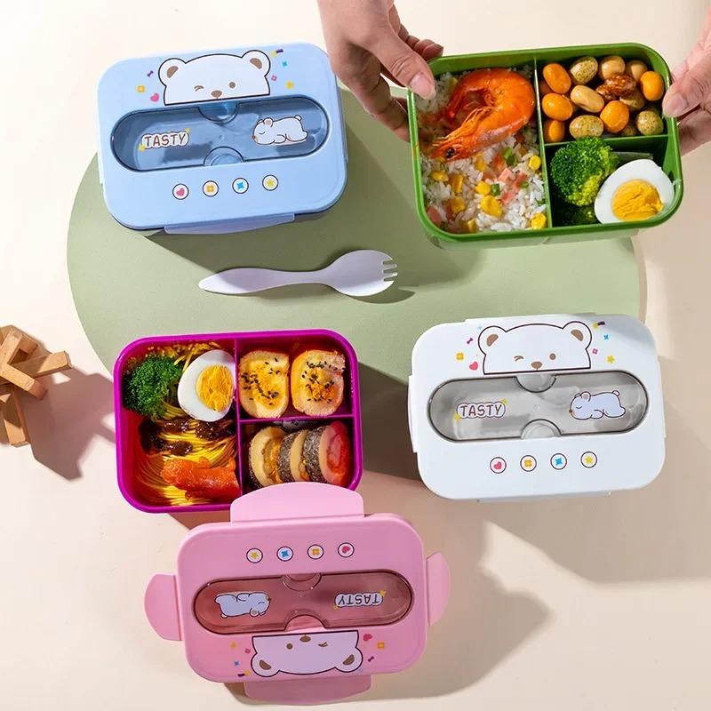Hot Sale Cartoon Lunch Box Mug Set Portable Plastic Bento Box with Fork Kid's Lunch Box Food Storage Container Food Holder