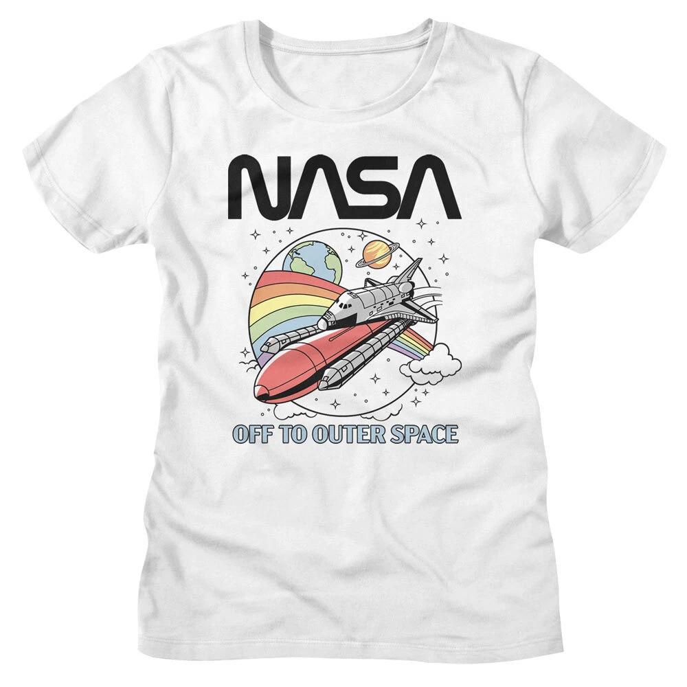 NASA Pastel Rainbow Earth Saturn Shuttle Off To Outer Space Women s T Shirt 2XL