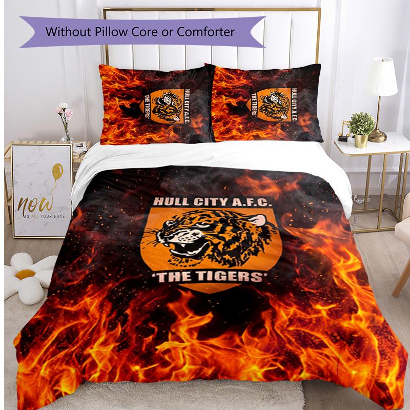 Set Lenzuola Stampato Hull City Football 3 Pezzi, Comodo Set Copripiumino per Camera da Letto Amico della Pelle