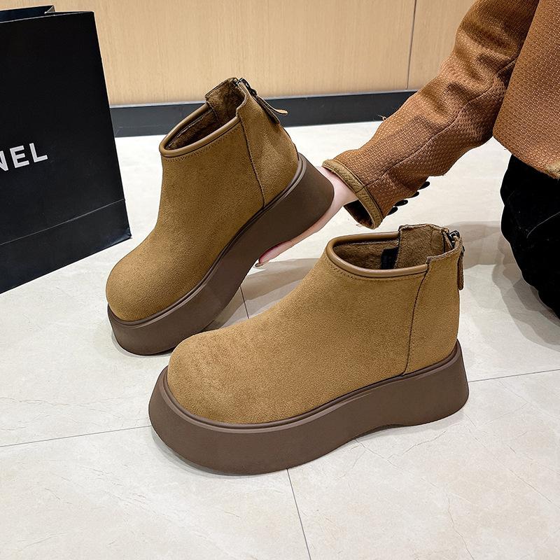 

2025 new velvet thick-soled snow boots women s winter warm muffin round head rear zipper suede Birkenstocks short boots tide 40
