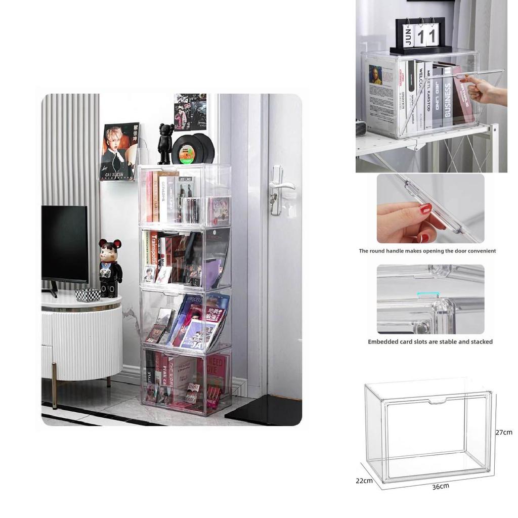 Transparent Plastic Book Storage Box With Lid For Cd Magazine Desktop Organizer