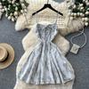 Sweet Girlish Style Strap Waist A Word Suspender Denim Dress Women's Summer Thin Age-reducing Strap Short Skirt