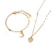 Gold-Plated Zircon Heart Necklace & Bracelet Set with Pearl Moon Pendant – Versatile, High-End Women's Accessories