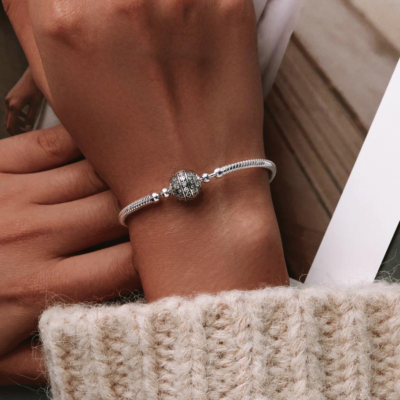 WOSTU 925 Silver Bracelet – Barrel Snap Clasp, Cubic Zirconia, Bangle Bracelet, Chain Bracelet, Charm, Sizes 17–21