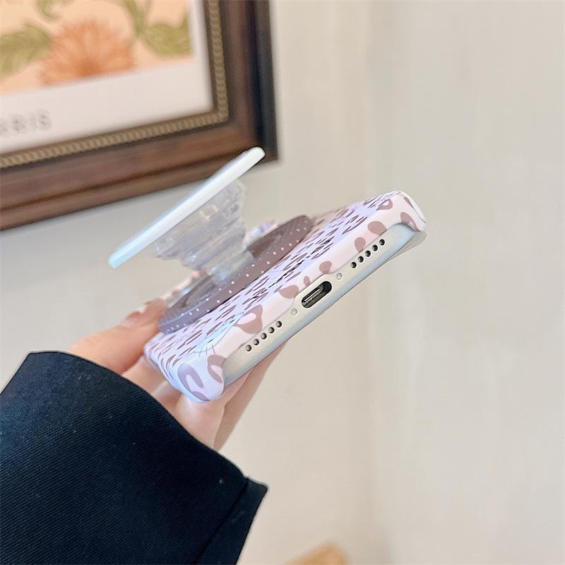 Pink Leopard Cat Magnetic Stand Case for iPhone 17/16 Pro Max/15 Pro