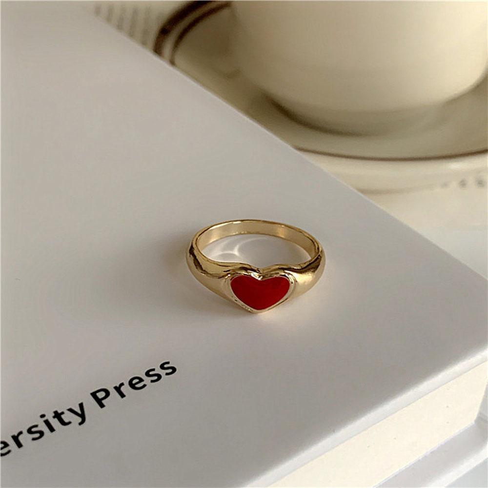 Punk Red Black Heart-shaped Simple Romantic Gold Color Couple Ring Finger Ring Party Jewelry Rings