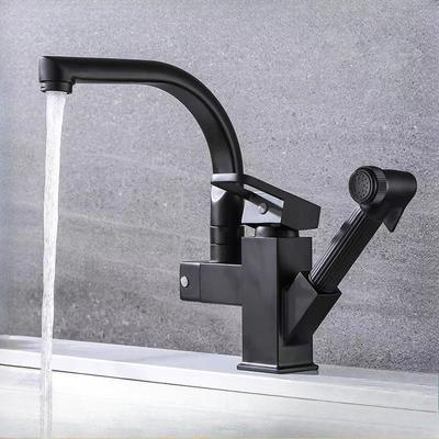 Robinet de Cuisine Extractible Multifonction Pivotant Chaud et Froid Pressurisé Noir Carré Robinet Robot