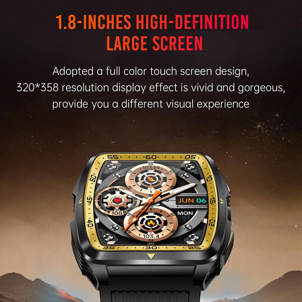 KT83 1,8 Zoll Outdoor Smartwatch mit Taschenlampe Gesundheitsmonitor Bluetooth-kompatibel Anrufe Armbanduhr