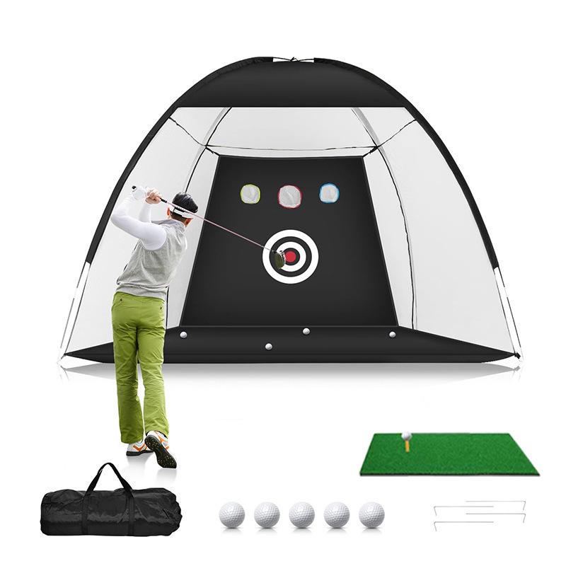 Portable Golf Practice Set: Indoor/Outdoor Swing Trainer & Chipping Net with Three Grass Hitting Mat