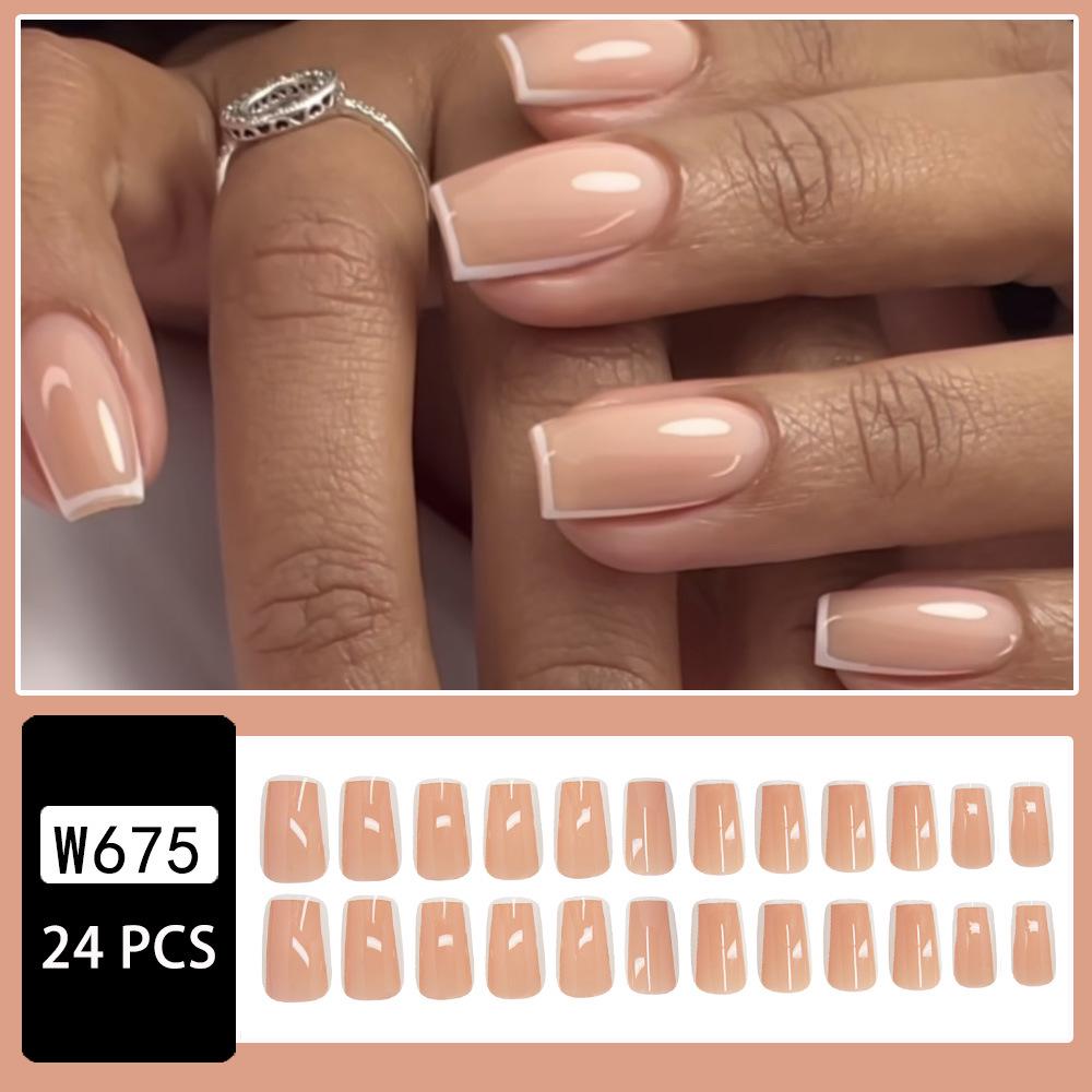 Stylish European & American Nude White French Manicure Press-On Nails - Elegant, Versatile Look