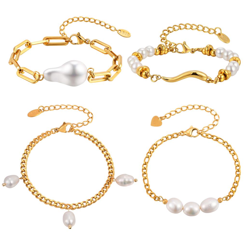Fashion Jewelry Stainless Steel Imitation Pearl Gold Bracelet Elegant Accessories 2367