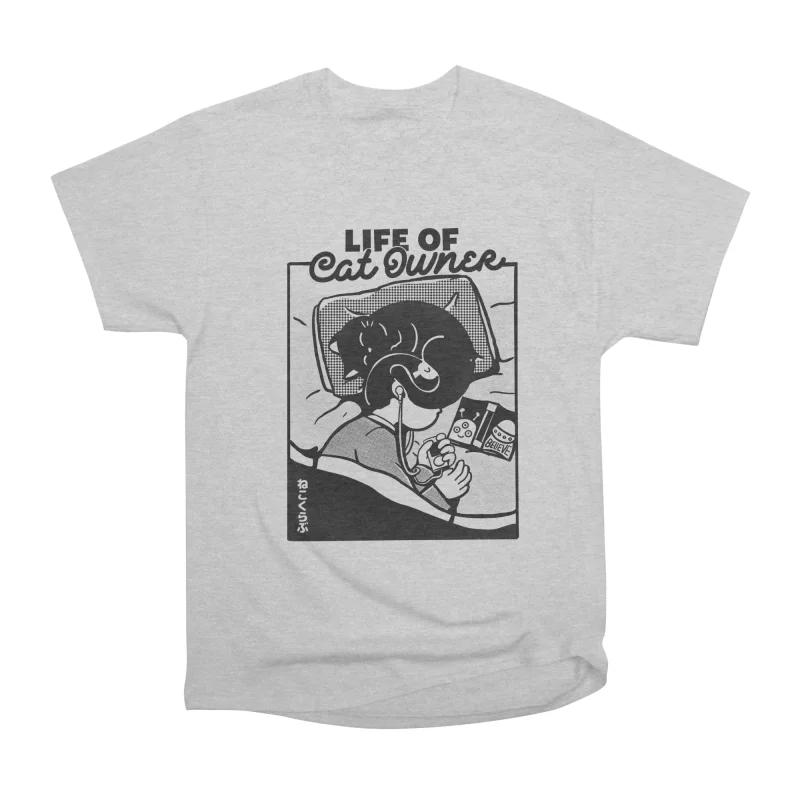 Men Casual Shirts Short Sleeves LIFE OF CAT OWNER Tees Oversized T-shirts S
