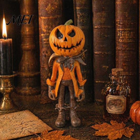Waterproof Resin Craft for Showcase Halloween Pumpkin Man Figurine, Retro Gentleman Head Statue Dark Atmosphere Home Decoration Ornament, Spooky