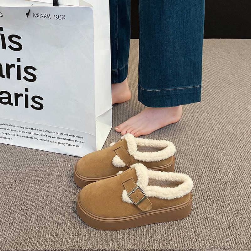 Mao Mao slippers women's outer wear 2025 new autumn and winter velvet bag head cotton slippers thick-soled Birkenstock half-drag snow boots women