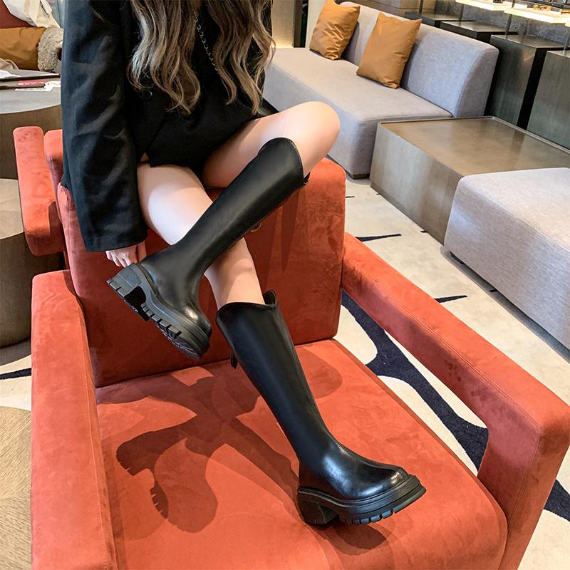 2024 Hot Sale New Autumn Winter Women Knee Length Shoes Round Head Solid Color Slip-On Wear Resistant Ladies Elegant Boots