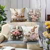4 Easter Rabbit Pillow Covers Warm And Comfortable Polyester With Zipper Closure Machine Washable Perfect For Living Room Sofa