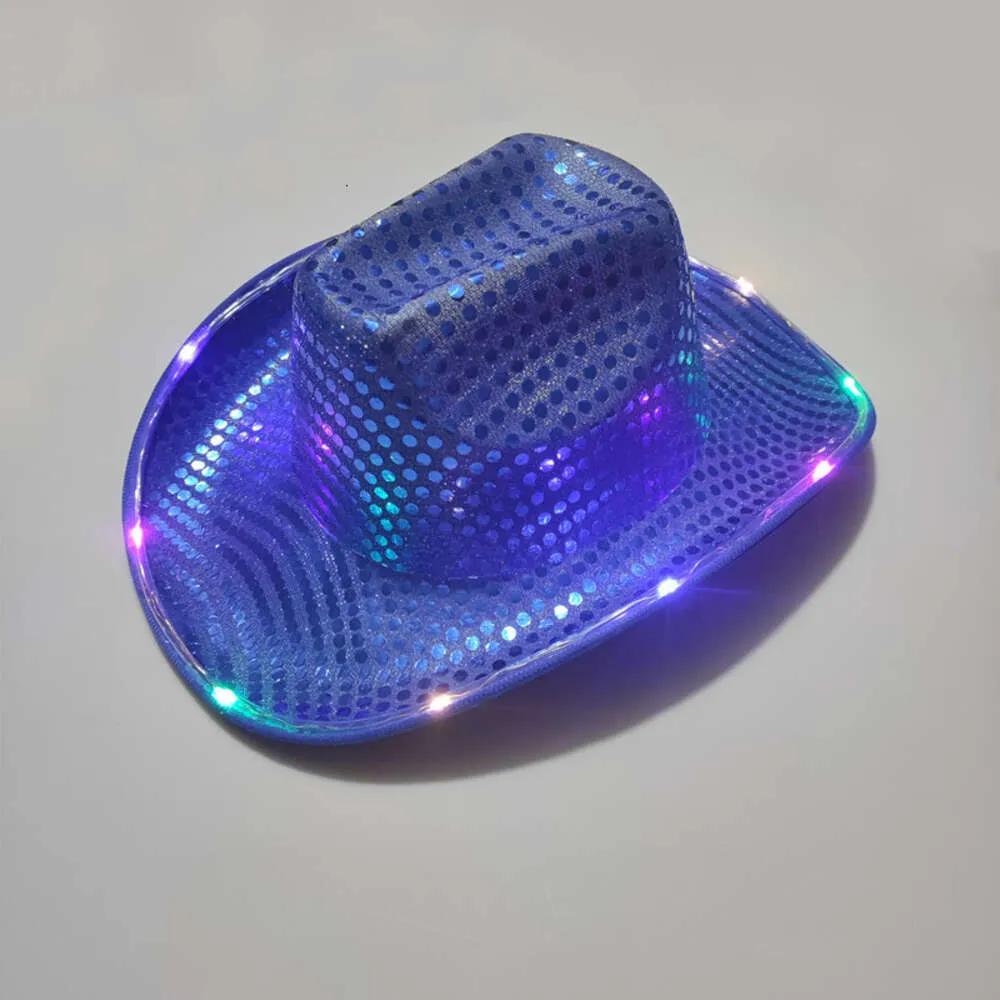 Party Space Cowgirl LED Hat Flashing Light Up Sequin Cowboy Hats Luminous Caps Halloween Costume Gifts F017