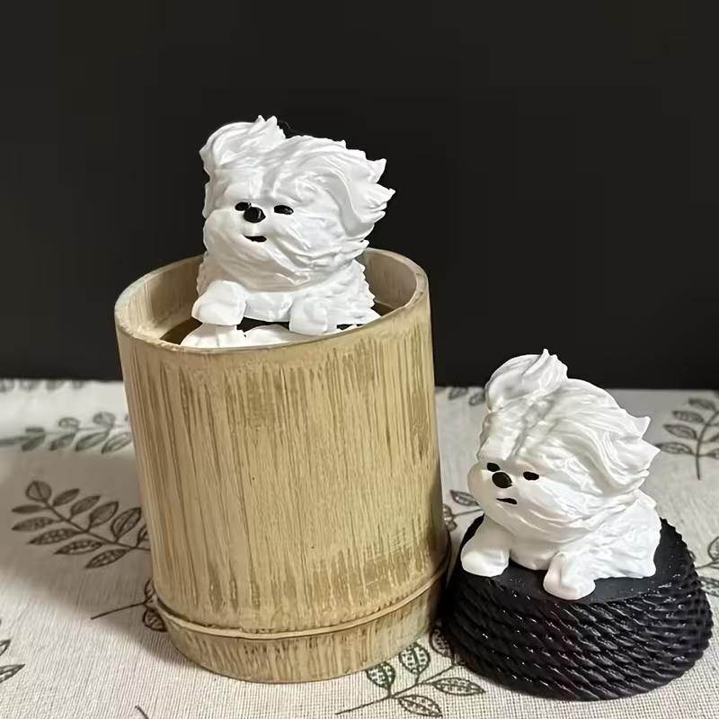 Wind-Blown Dog Figurine Puppy Ornament Realistic Fluffy Adorable Dog Simulated Dog Decoration For Home/Office/Car/Desk