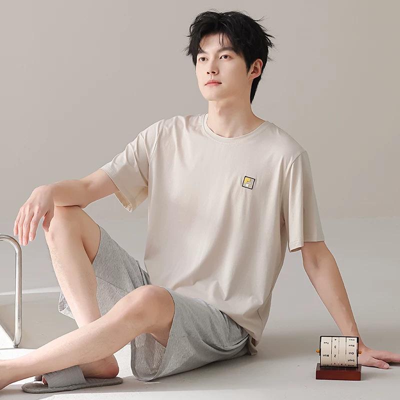 Men's pajamas men's summer 1011 new modal cotton short-sleeved large-size boys' summer simple loungewear