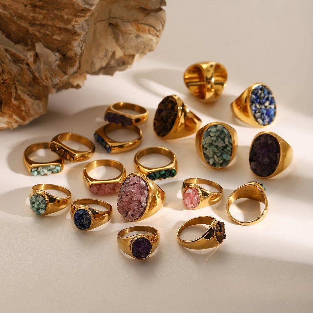 Stainless Steel Natural Stone Exaggerated Ring, High-end Ring, Titanium Steel Hand Accessory