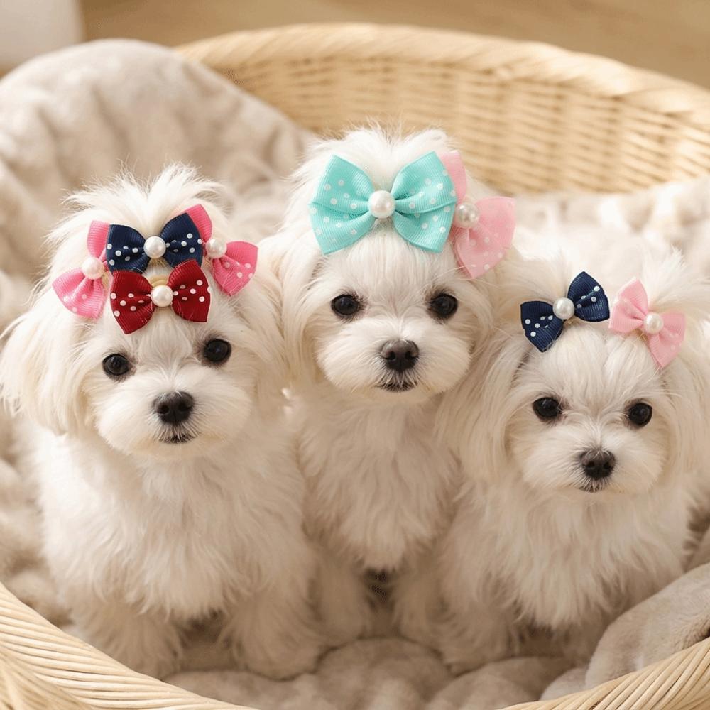 20Pcs Polka Dot Pattern Pet Hair Bows Soft Elastic Band Assorted Color Pet Grooming Bows Bowknot Shape Skin-Friendly Texture