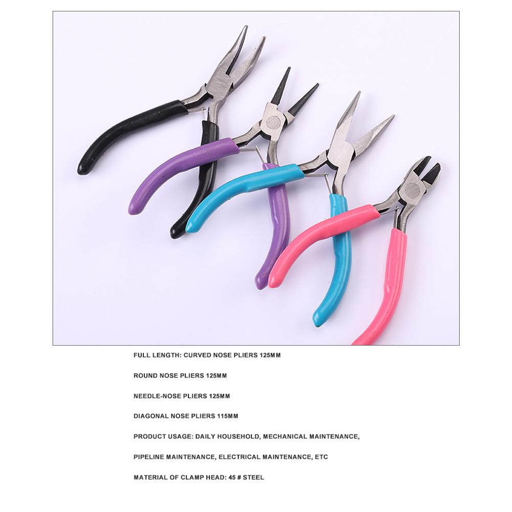 First Jewelry Jewelry Pliers Set of 4 Blue Needle-nosed Pliers Purple Round Nose Pliers Black Curved Nose Pliers