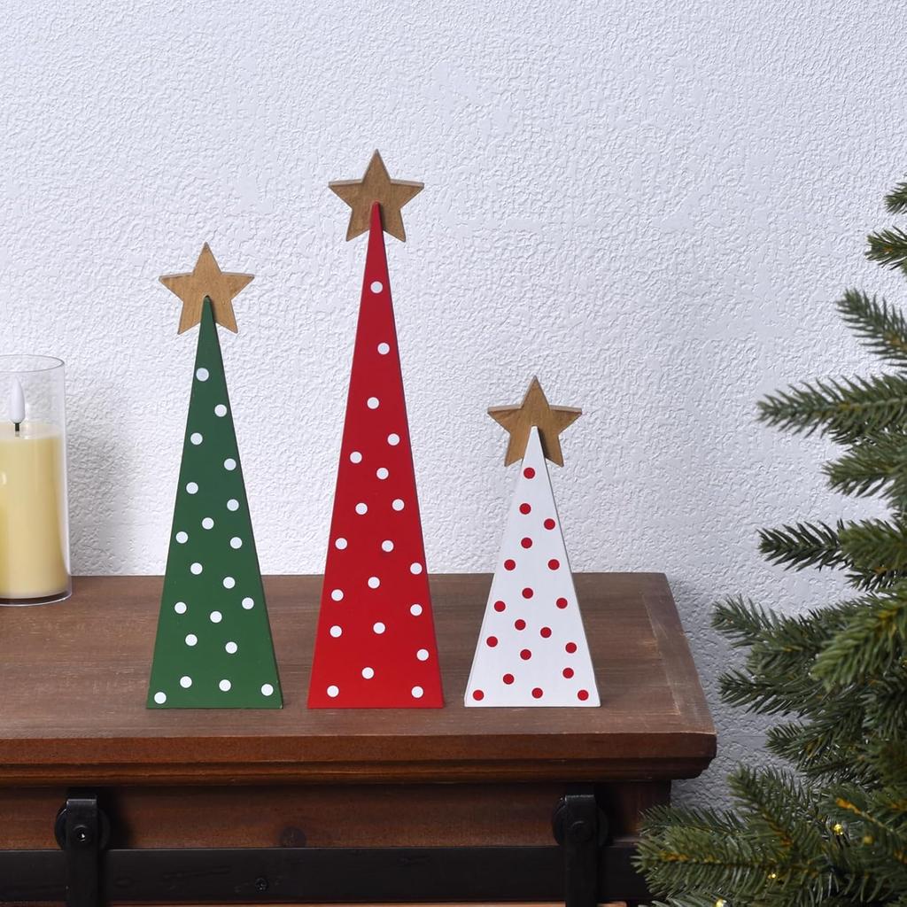 3PCS Set Wooden Christmas Tree Table Decor 0.6cm Creative Home Holiday Atmosphere Party Shooting Props