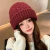 2026 Winter Solid Color Knit Beanie Hat Women Warm Ear-Protective Slimming Face Fit Casual Daily Wear