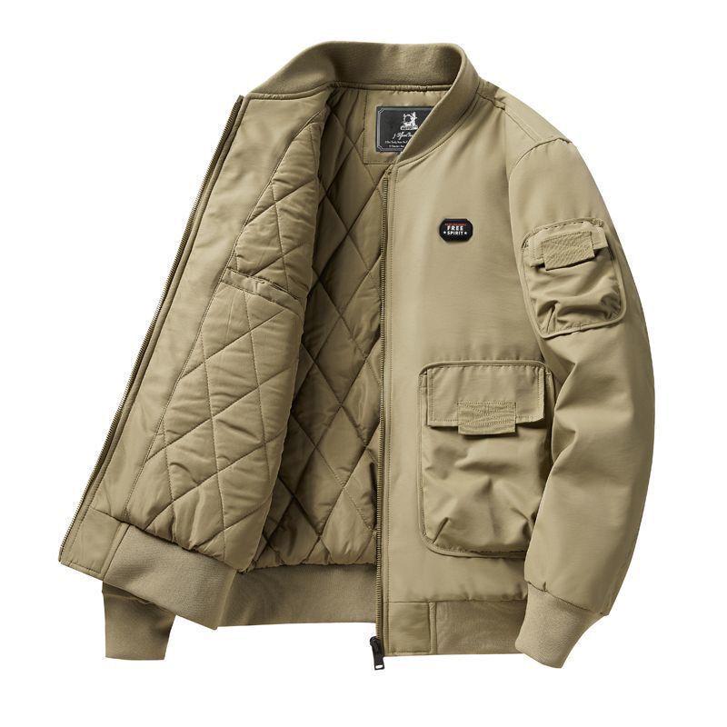 Pánská ležérní volná bavlněná bomber bunda s baseballovým límcem - Podzim/Zima 2025