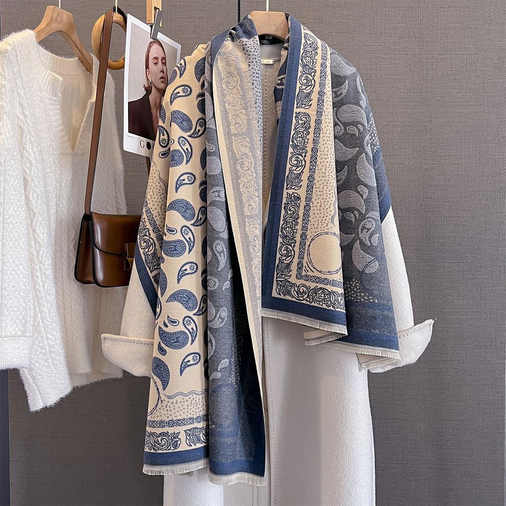 Paisley Print Cashmere Feel Pashmina Women Bufanda Blanket Winter Autumn Outdoor Keep Warm Large Shawls Wraps Tassel Lady Poncho