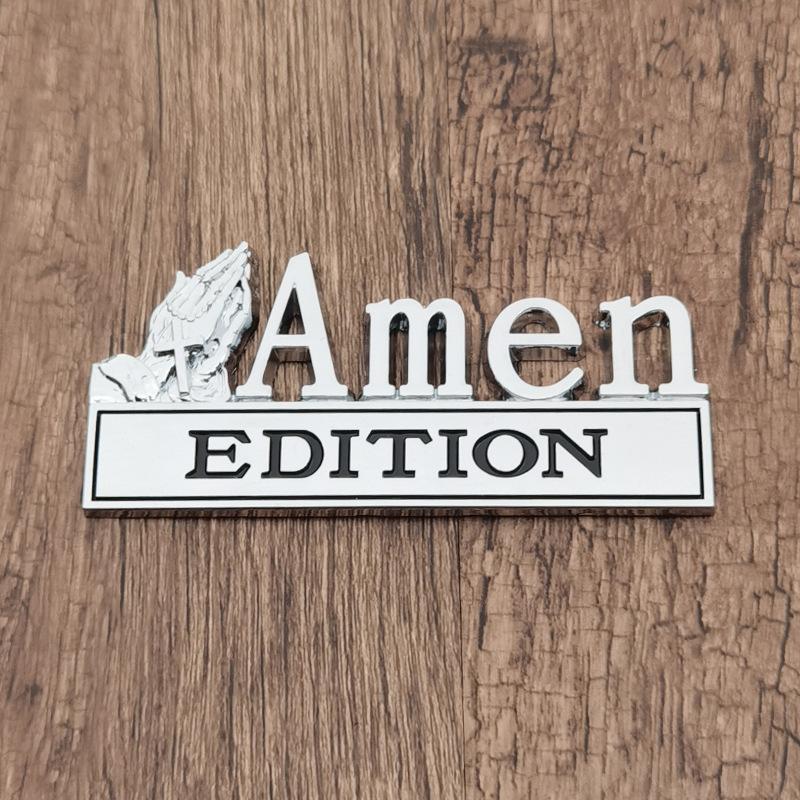 3D Metal Faith Car Emblem Praying Hands Cross Design 4 Colors Amen Edition Auto Badge Easy Apply Sticker for Drivers