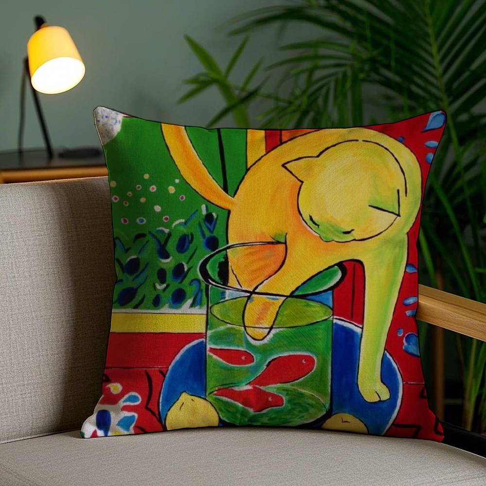 H-Henri M-Matisse Painting Pillow Case Home Dorm Chair Back Short Plush Double-sided Printing Office Nap Time Cushion Cover
