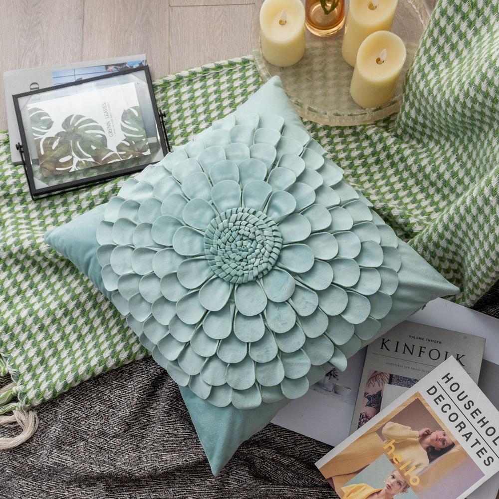 Junwell Nordic 3D Layered Pleating Flower Romantic Decorative Pillow Cover Sofa Bed Car Use Cushion Cover Home Soft Decor