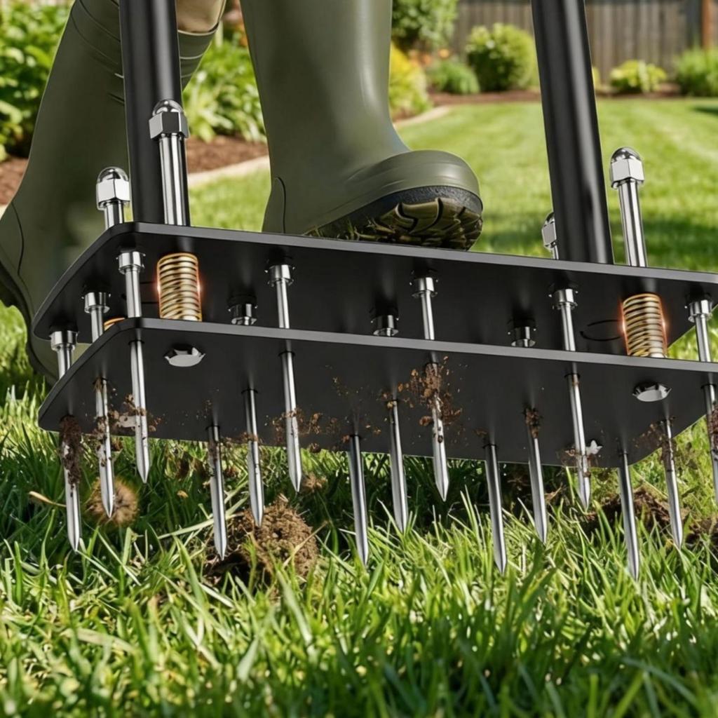 Spike Aerator with Foot Pedal Ergonomic Manual Lawn Matte Black