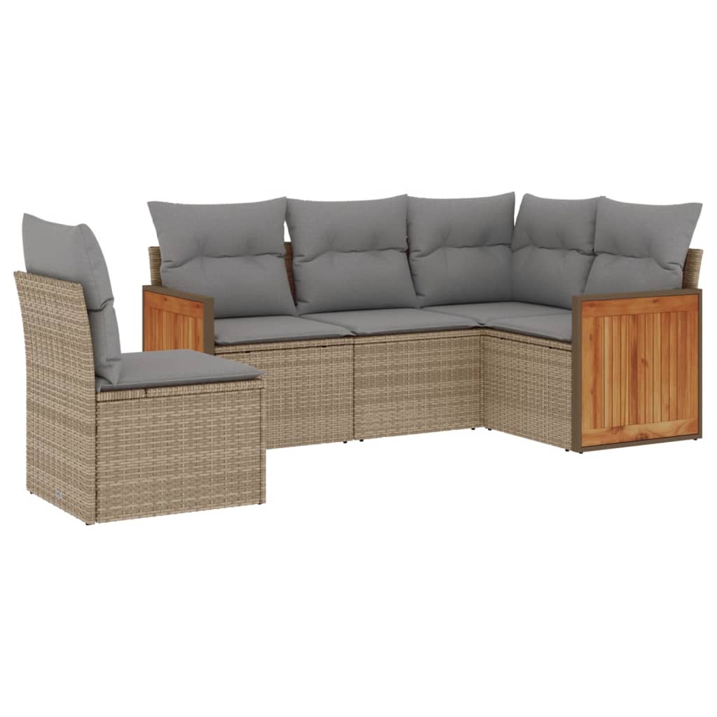 Vidaxl 5-Cz. Set di Mobili da Giardino con Cuscini, Beige, Polyrattan