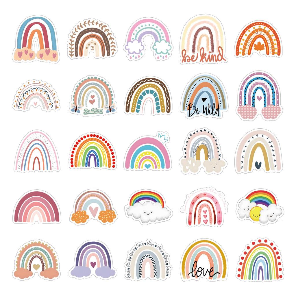 60pcs Cute Rainbow Cartoon Graffiti Stickers for DIY Decoration - Water Bottle & Suitcase Decals